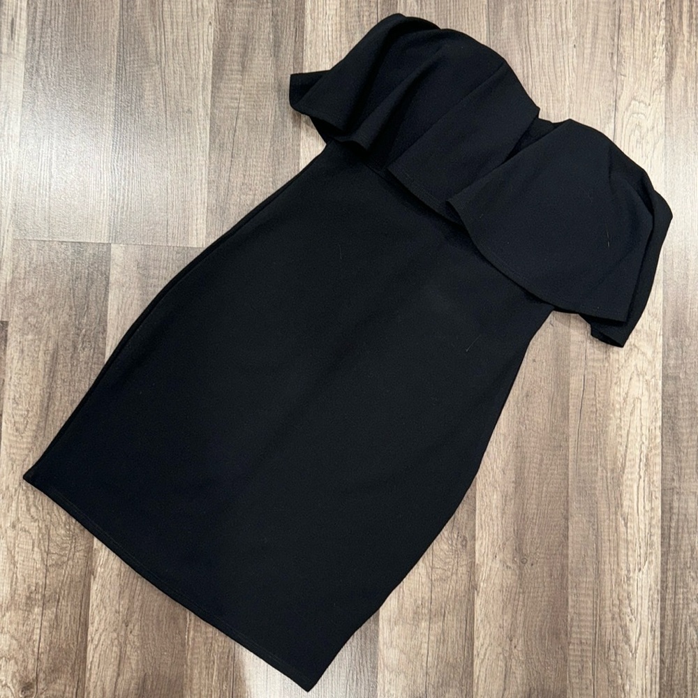 Little black dress. Strapless.